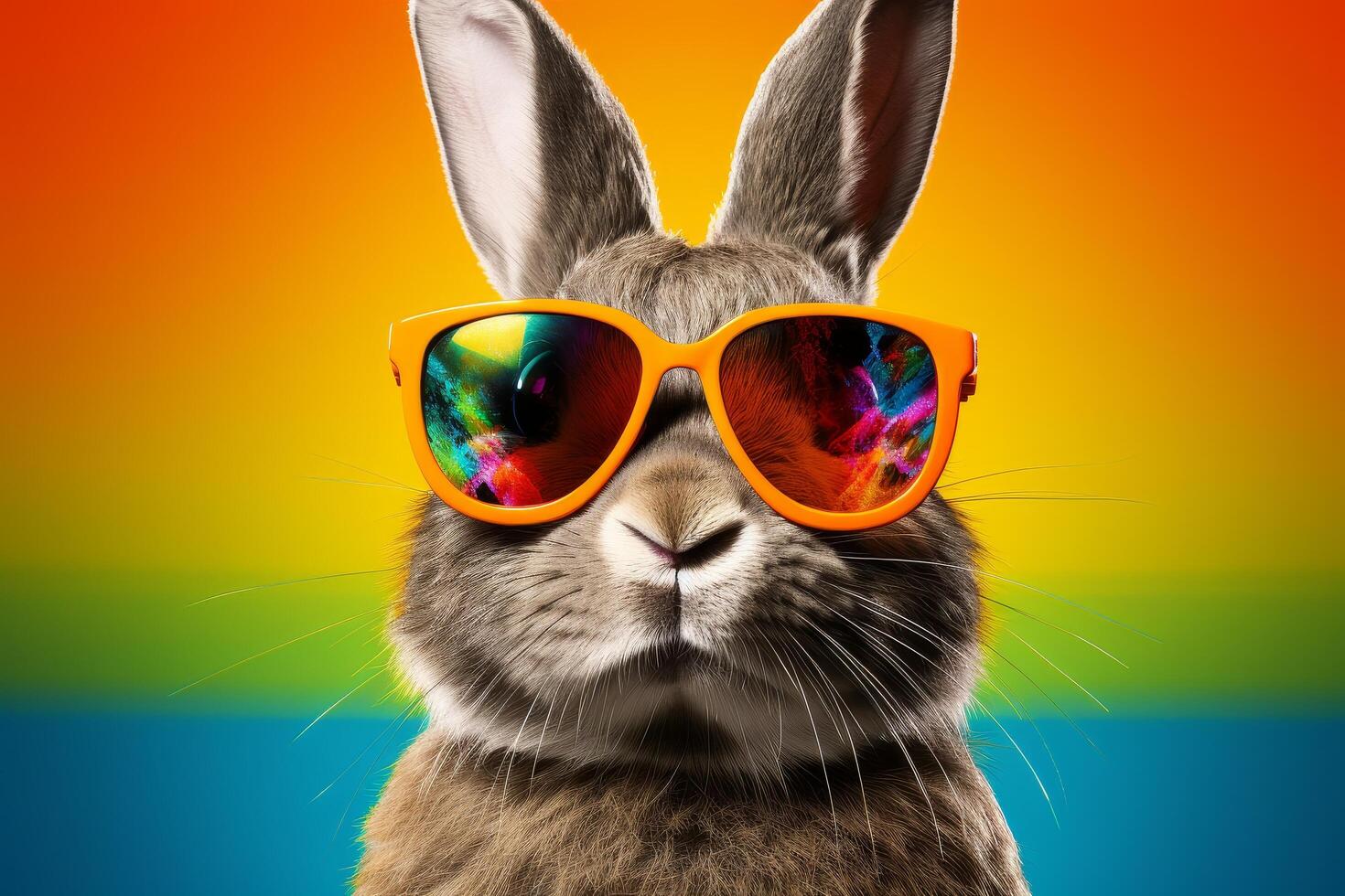 Stylish rabbit wearing sunglasses photo