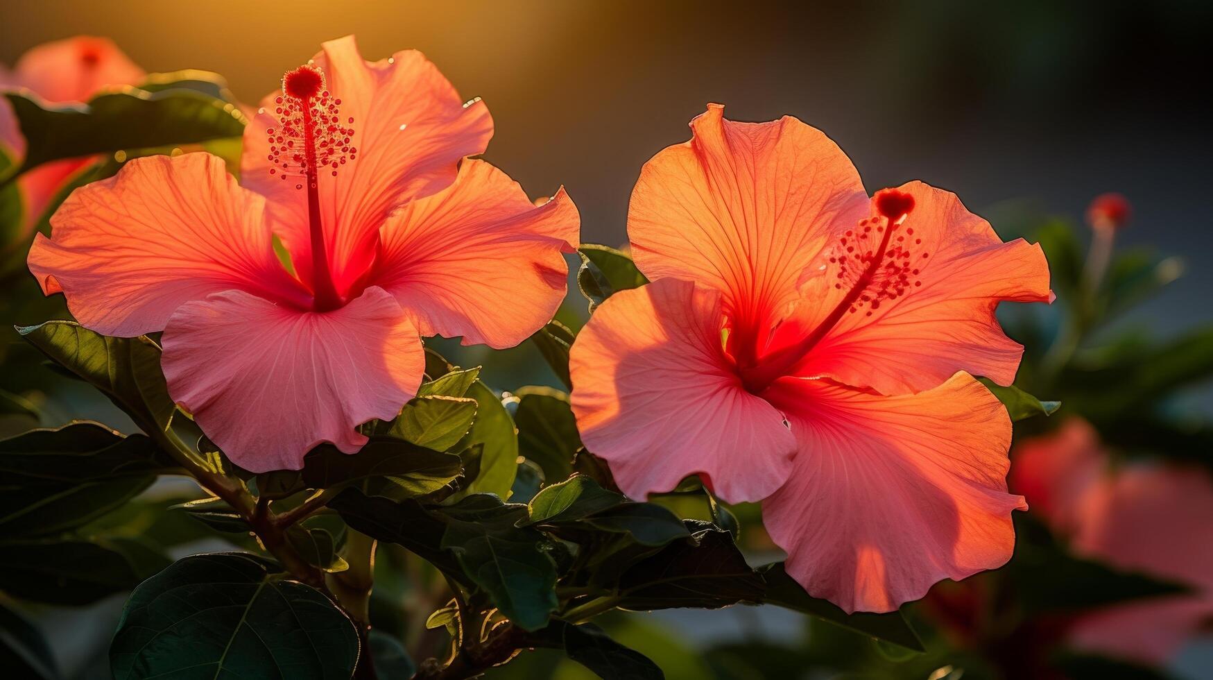 Vibrant orange hibiscus flowers in bloom photo