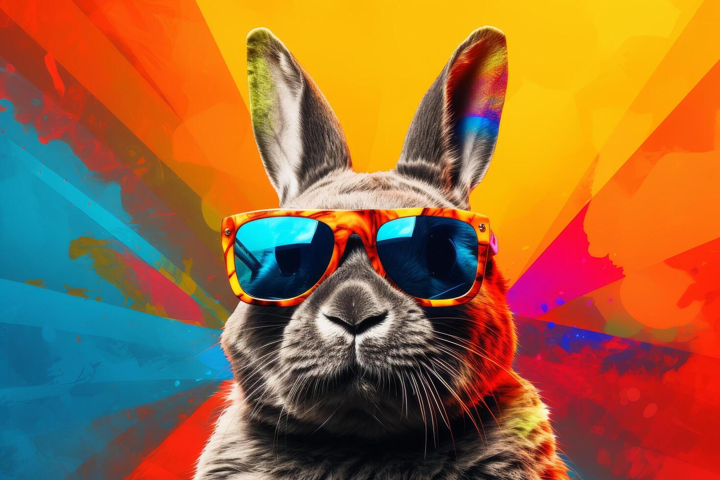 cool rabbit with sunglasses on colorful background photo