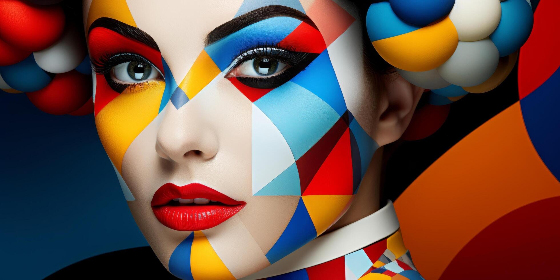 Vibrant abstract portrait with colorful makeup photo