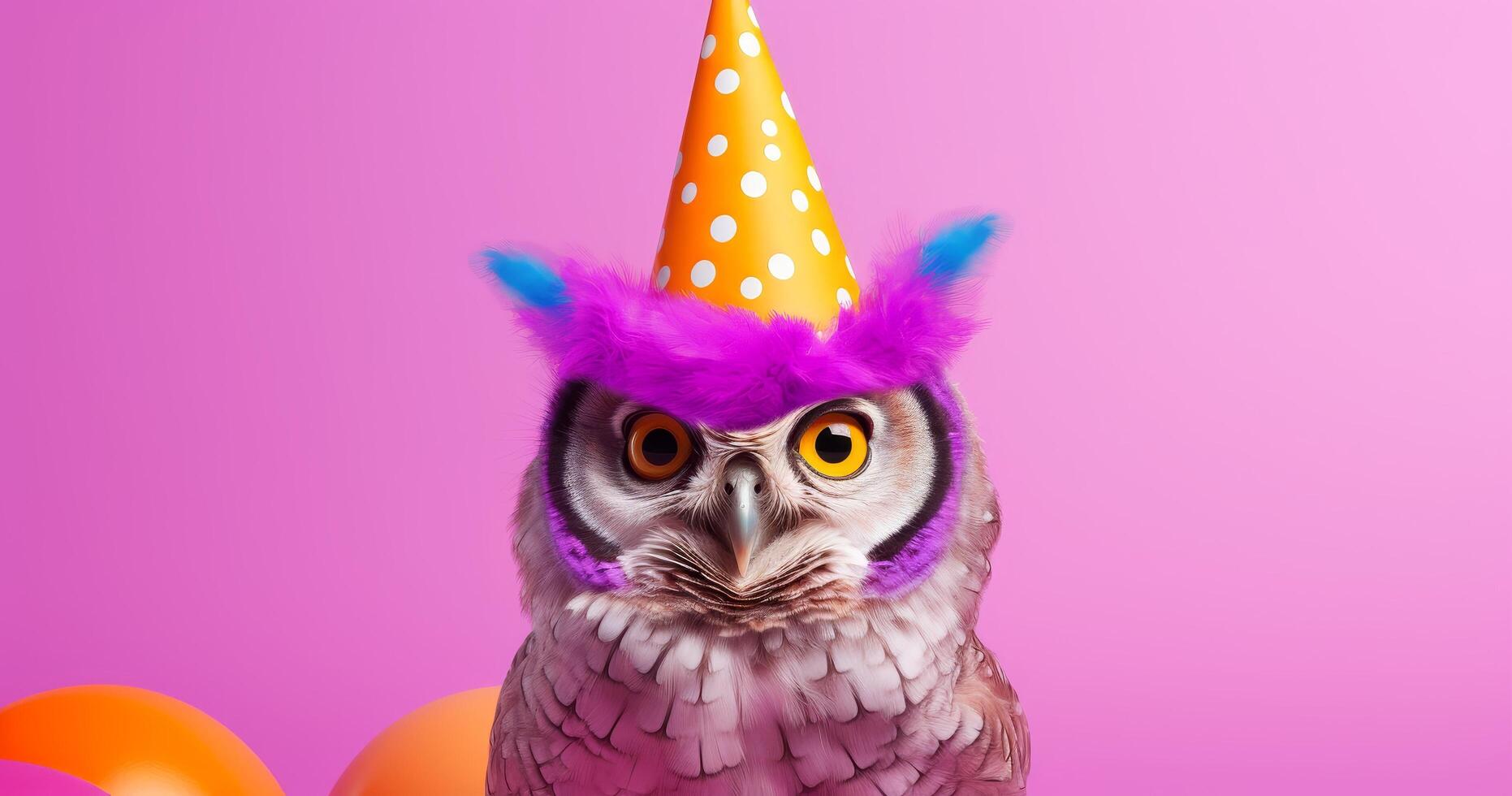 Festive owl in party hat photo