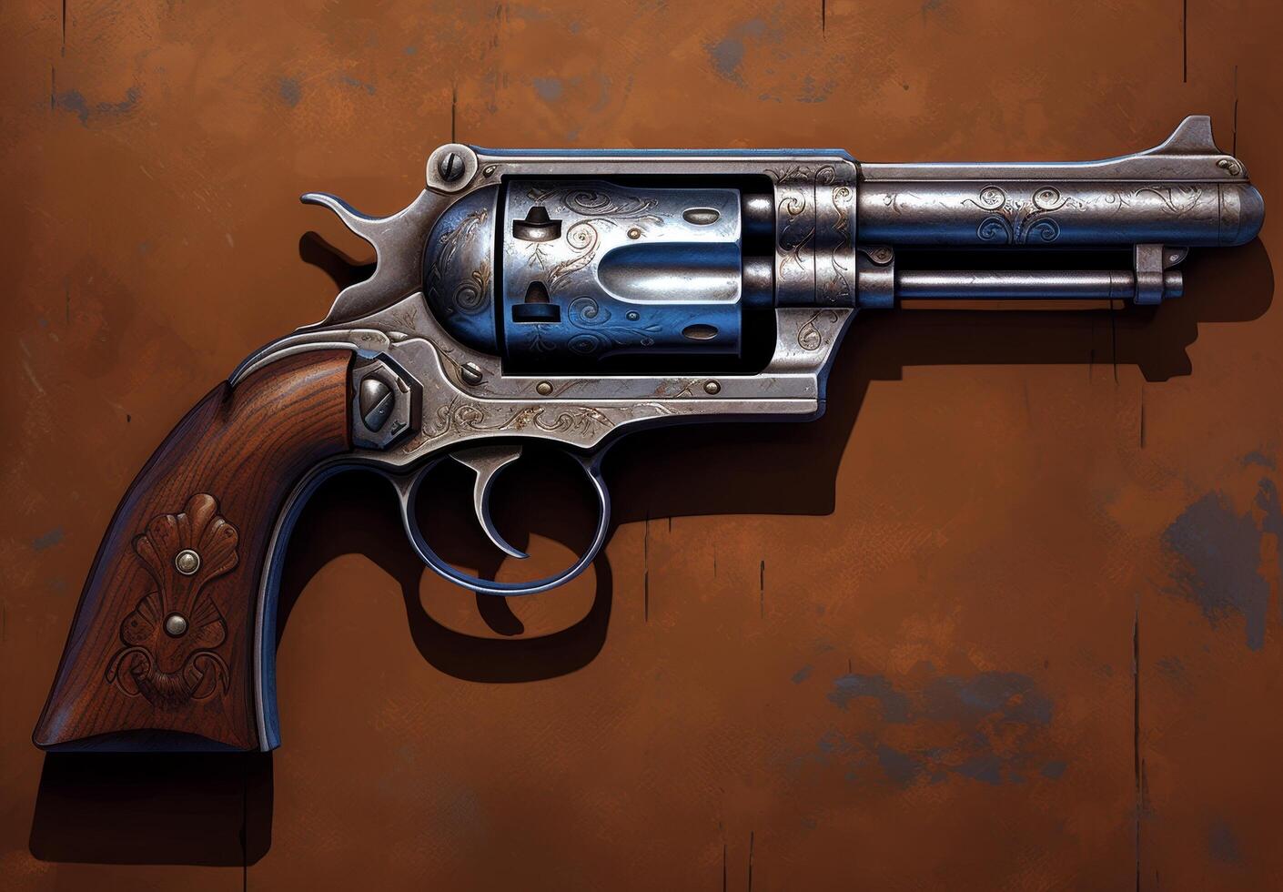 Ornate antique revolver on rustic background photo