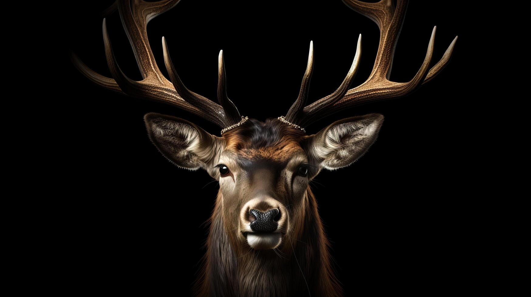 Majestic deer with large antlers in dark background photo