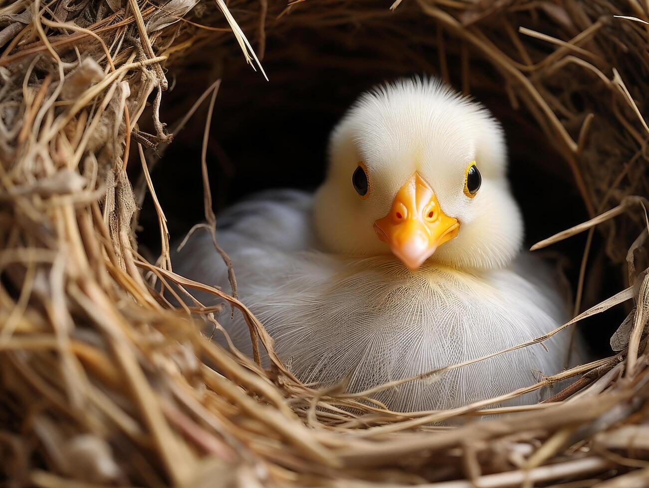 Fluffy duckling in nest photo