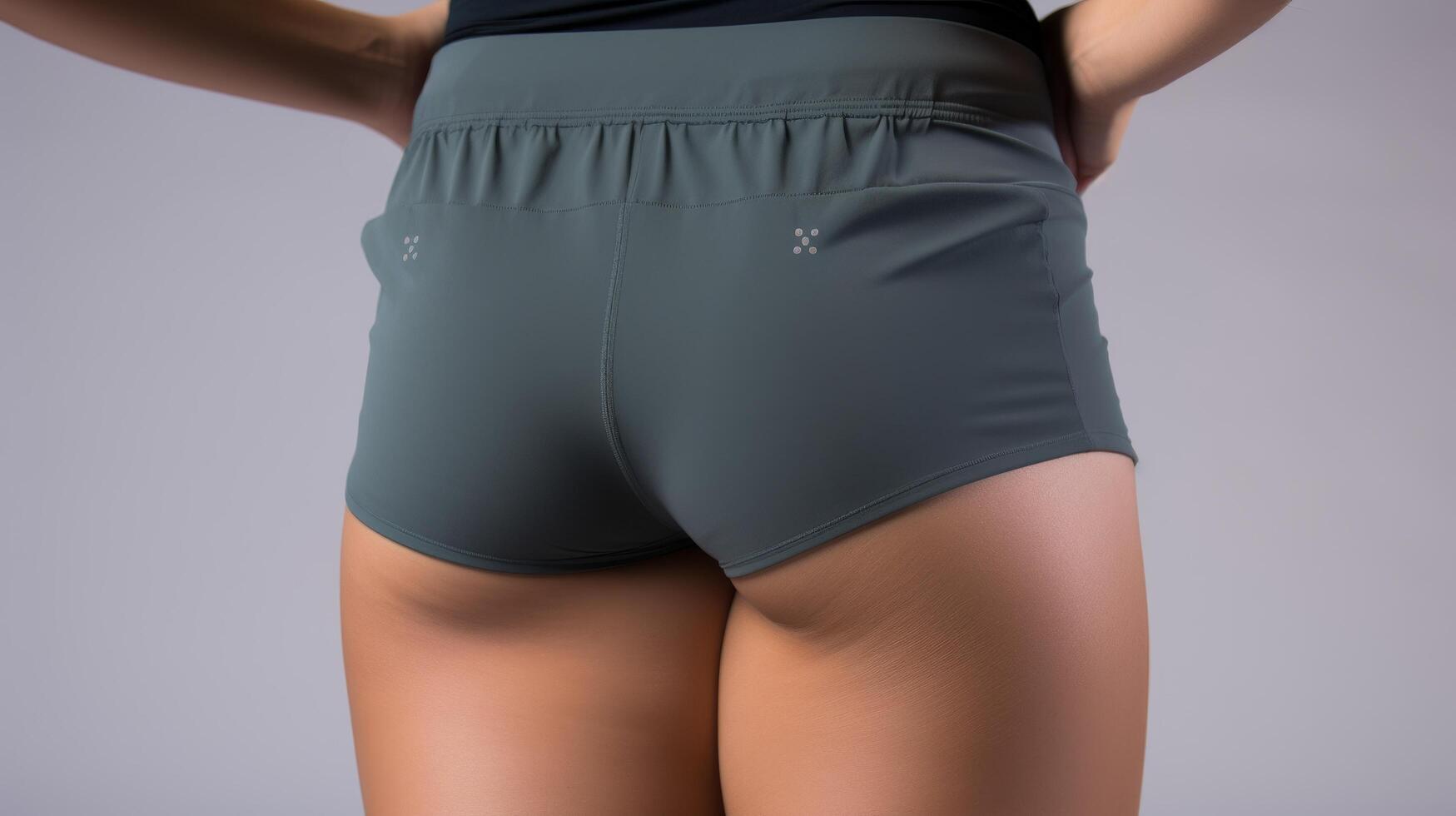 Closeup of athletic womans legs in running shorts photo