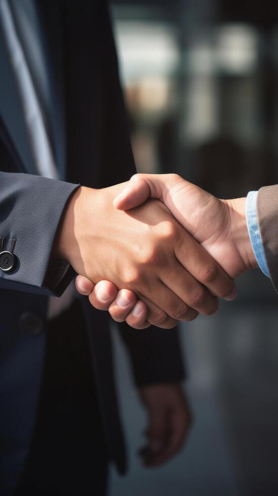 Businessmen shaking hands in a formal agreement photo