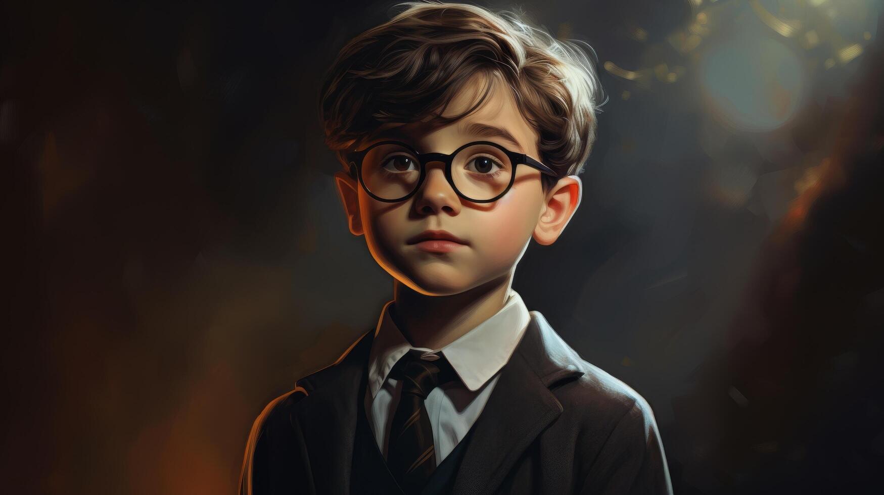 young boy in formal attire with glasses photo