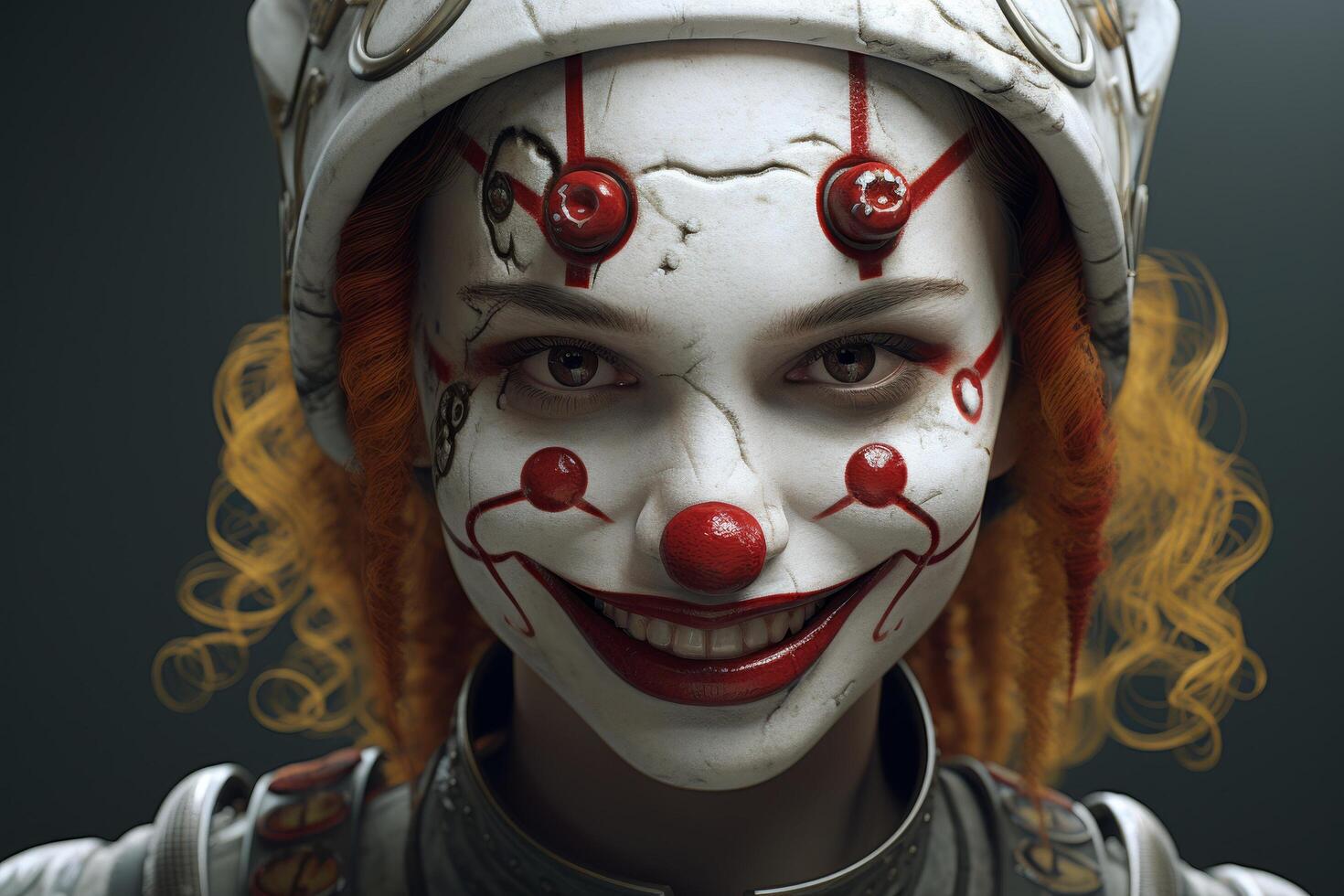 Creepy clown with red nose and makeup photo