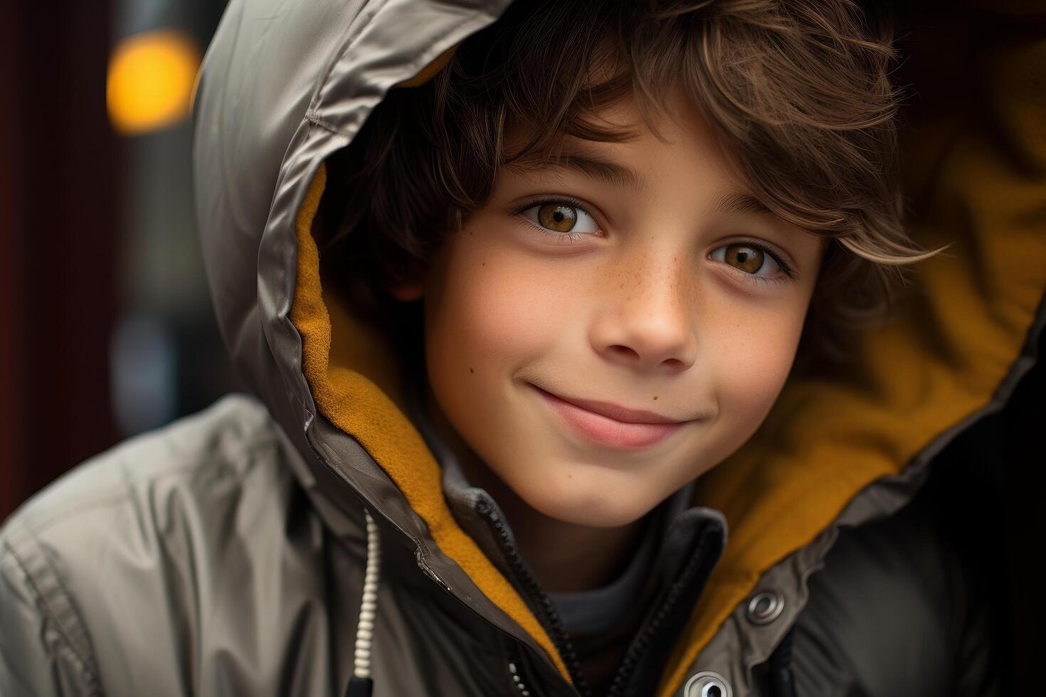 Smiling young boy in winter coat photo