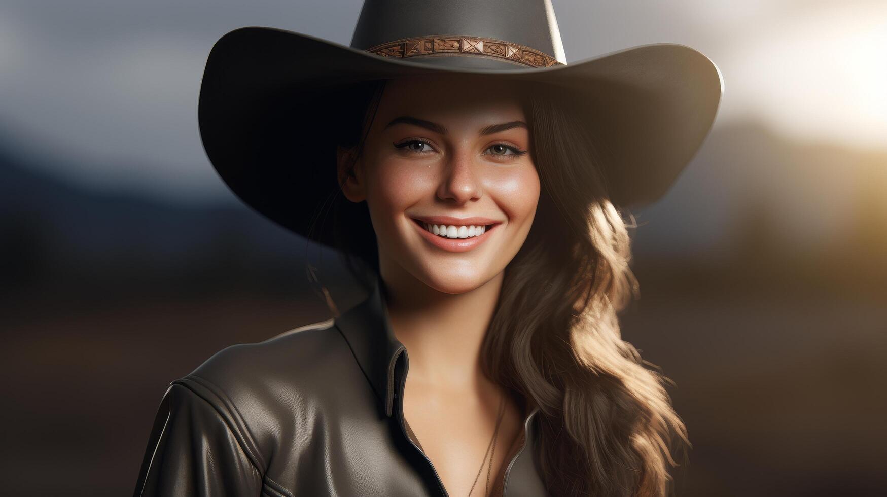 Smiling woman in cowboy hat photo
