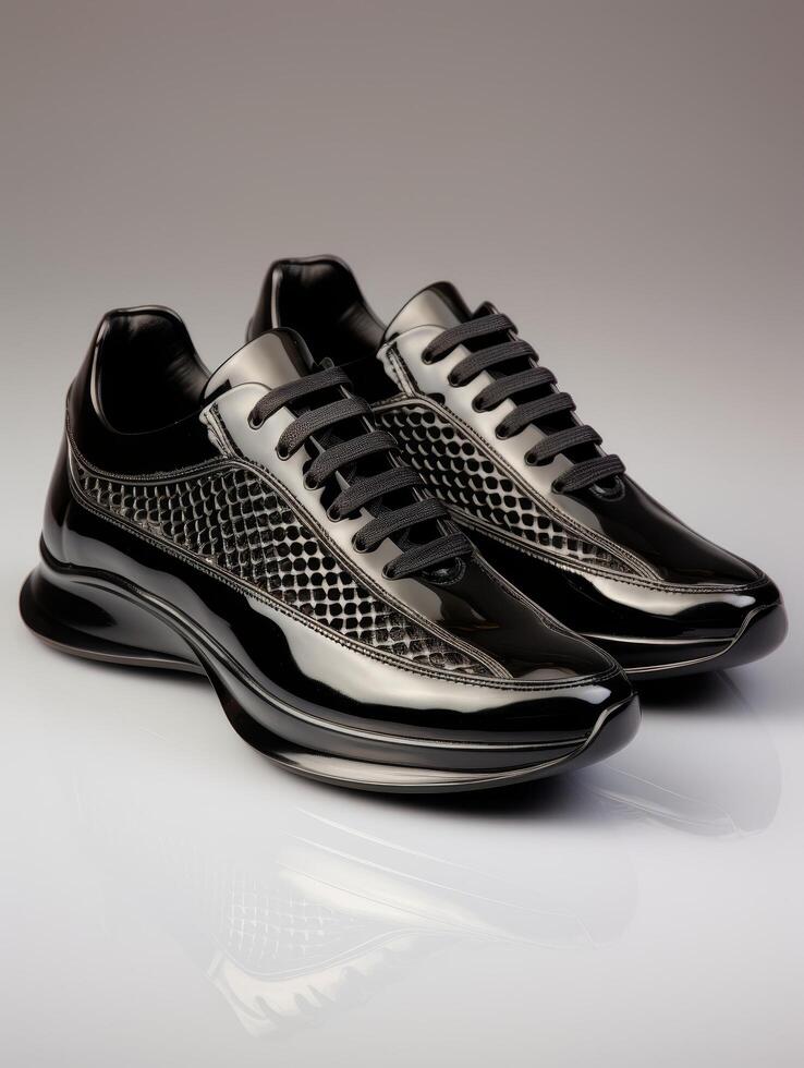 Stylish black and white sneakers with textured pattern photo