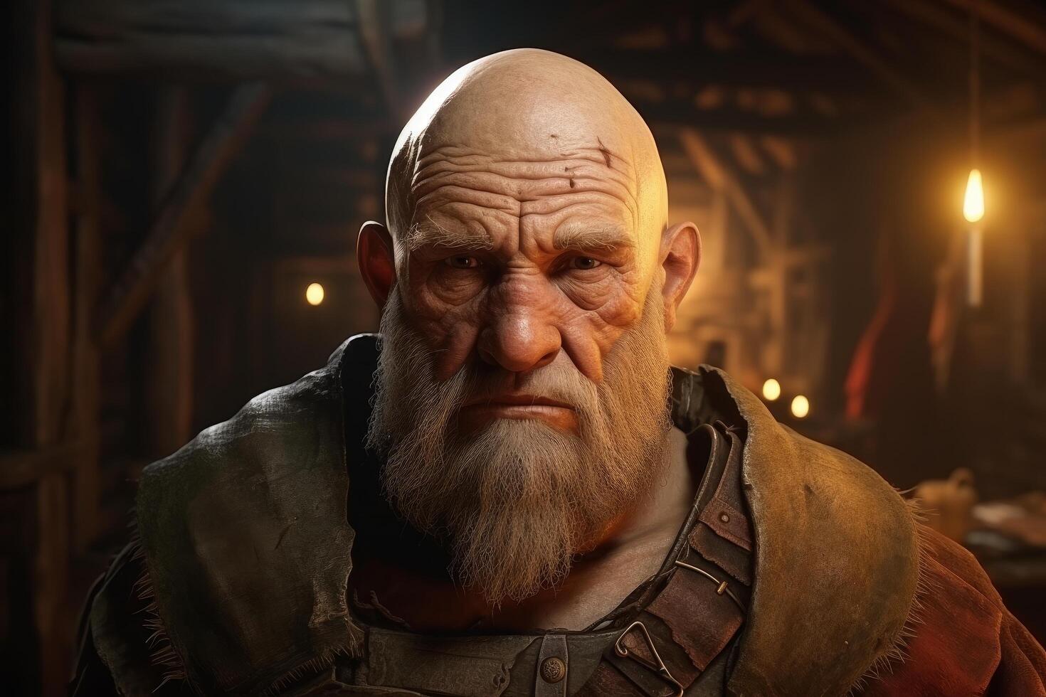 Weathered face of an older man with a long beard photo