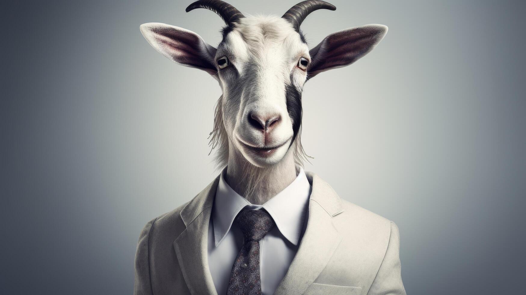 Businessman with goat head in suit photo