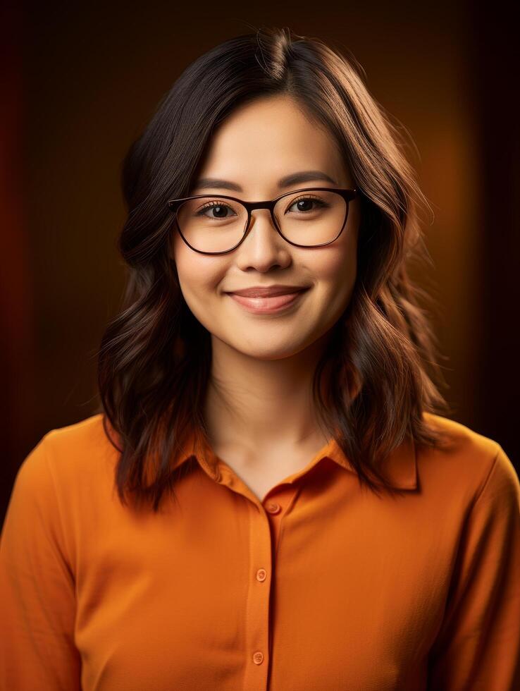 smiling asian woman wearing glasses photo