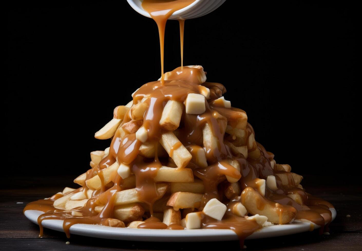 Delicious poutine dish with french fries, cheese curds, and gravy photo