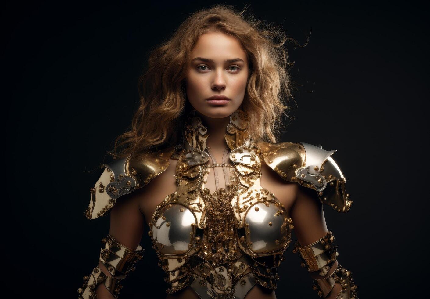 Warrior woman in golden armor photo
