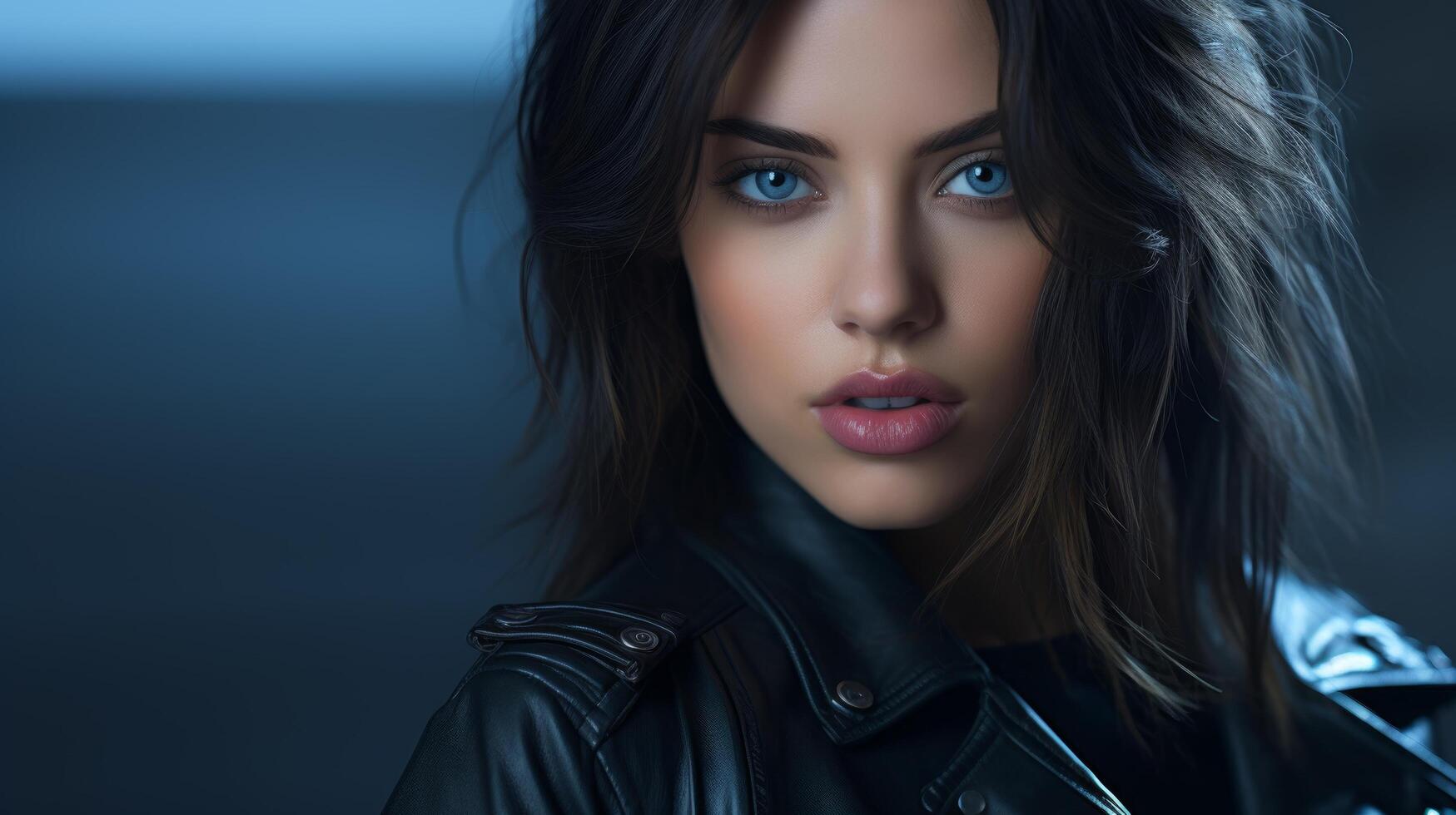Mysterious woman in black leather jacket photo