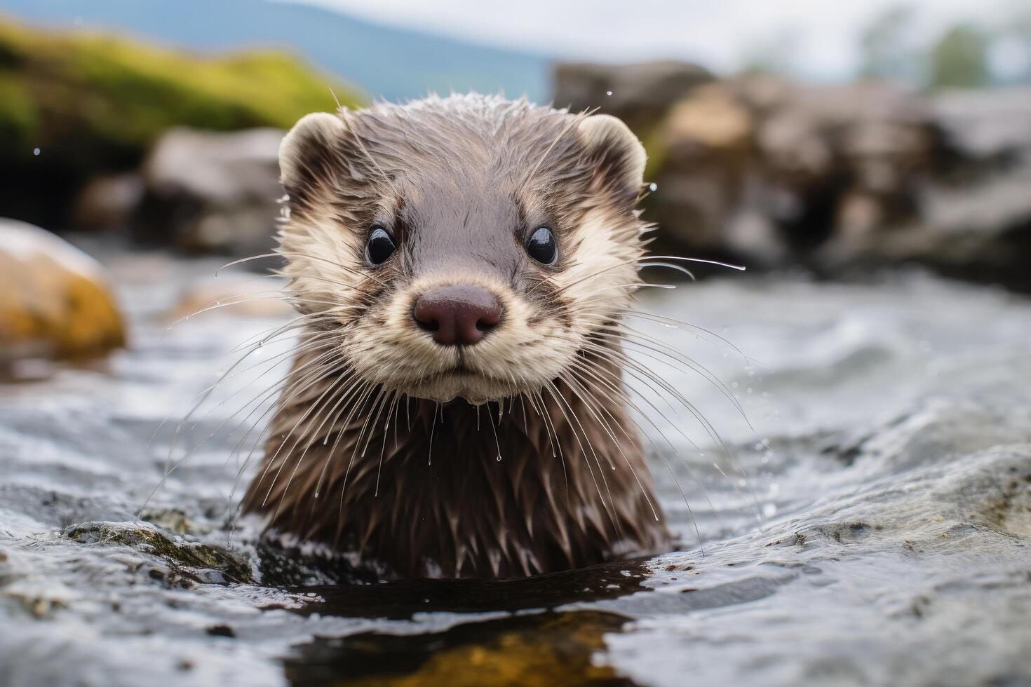 Cute otter swimming in the water photo