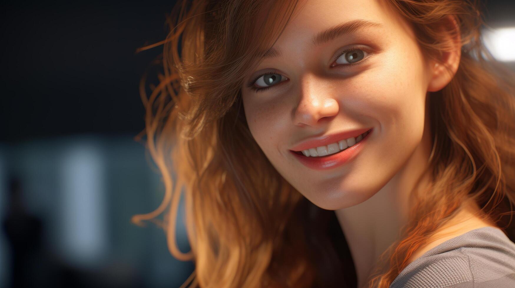 Smiling woman with curly hair photo
