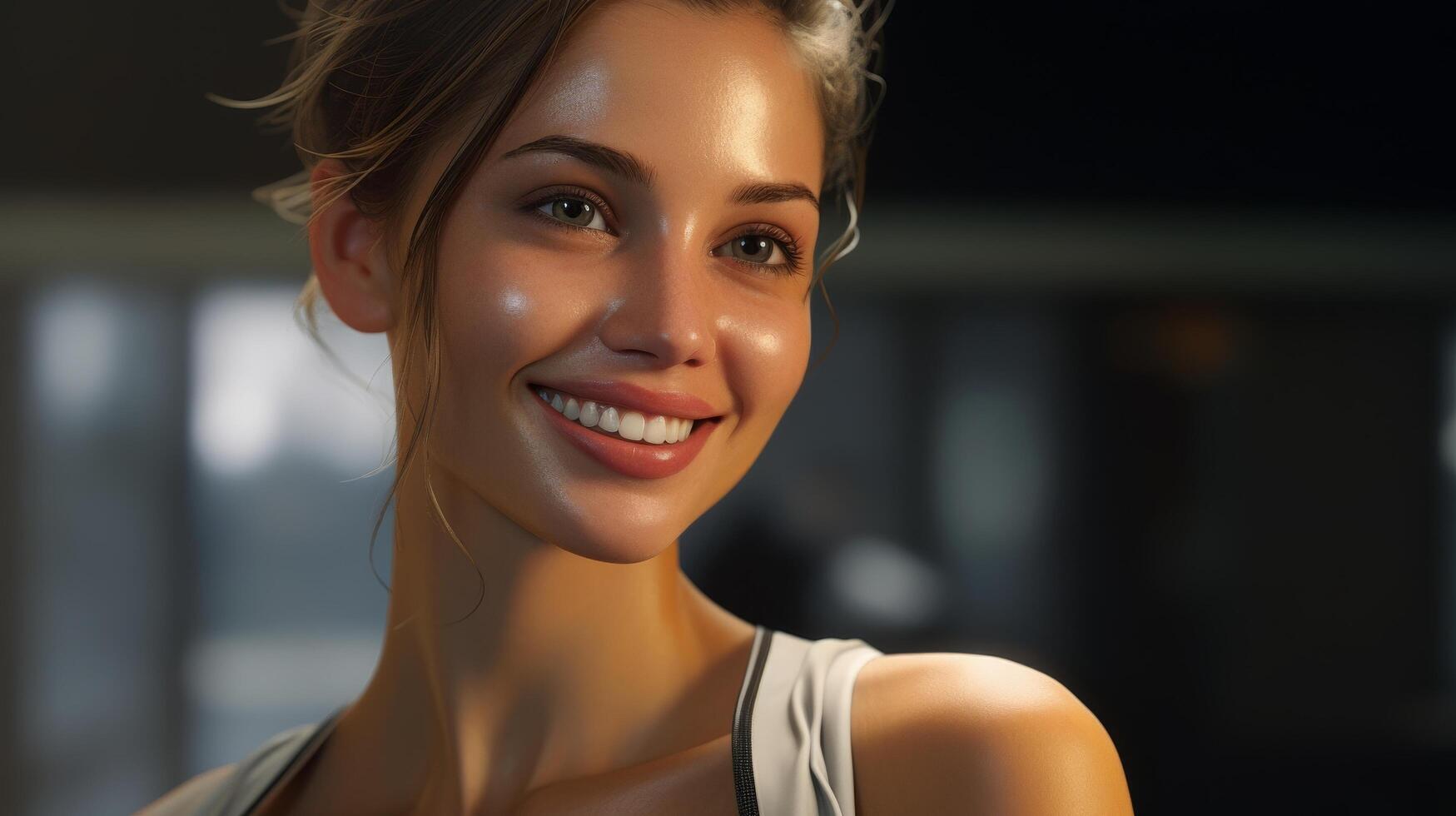 Smiling woman with beautiful makeup and hairstyle photo