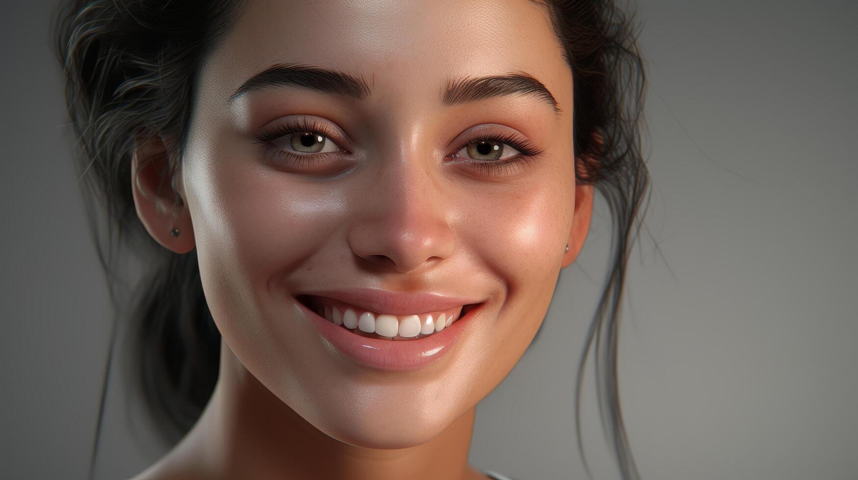 beautiful woman with natural makeup smiling photo
