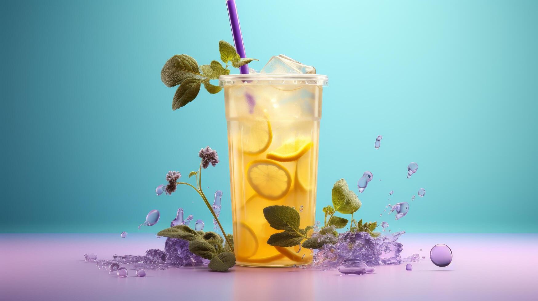refreshing summer cocktail with lemon and mint photo