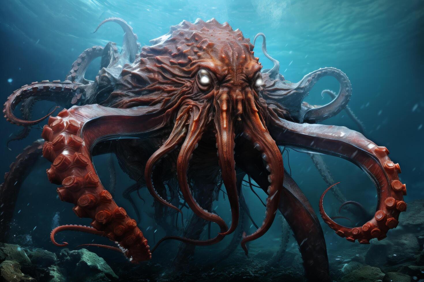 Massive deep sea octopus with tentacles in the ocean photo