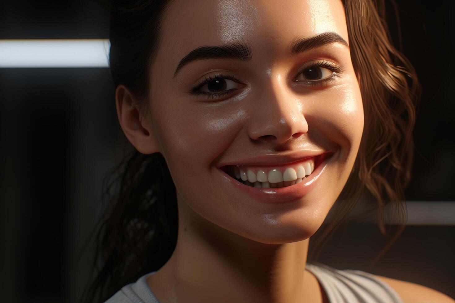 Smiling woman with beautiful makeup and curly hair photo