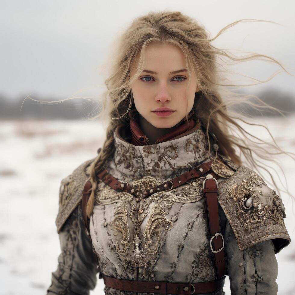 Adventurous woman in winter clothing photo