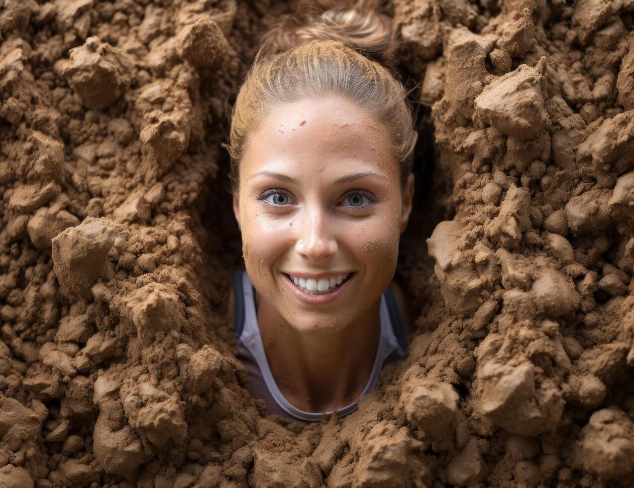 smiling woman in mud photo
