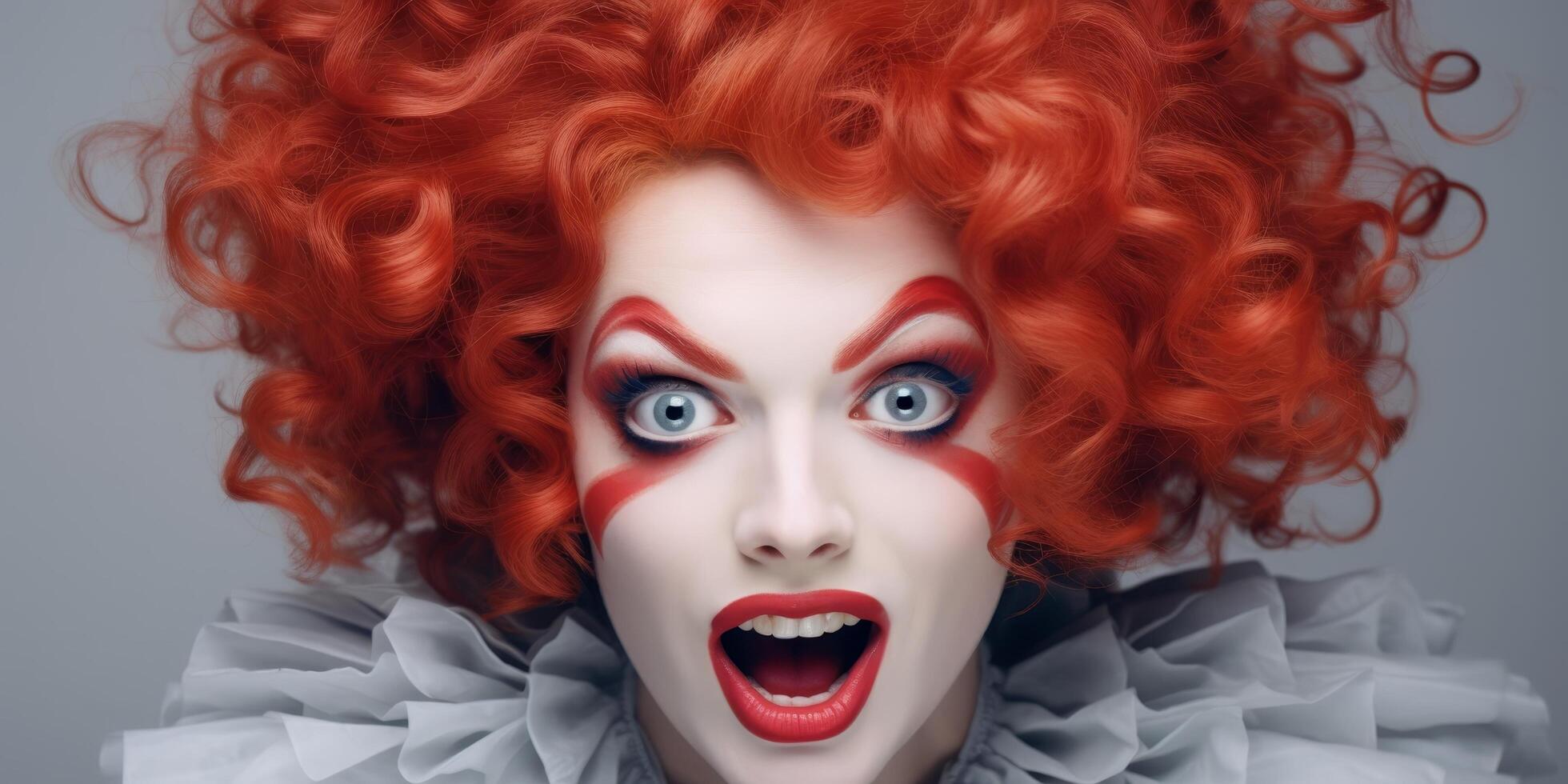 Colorful clown portrait with exaggerated makeup and expression photo