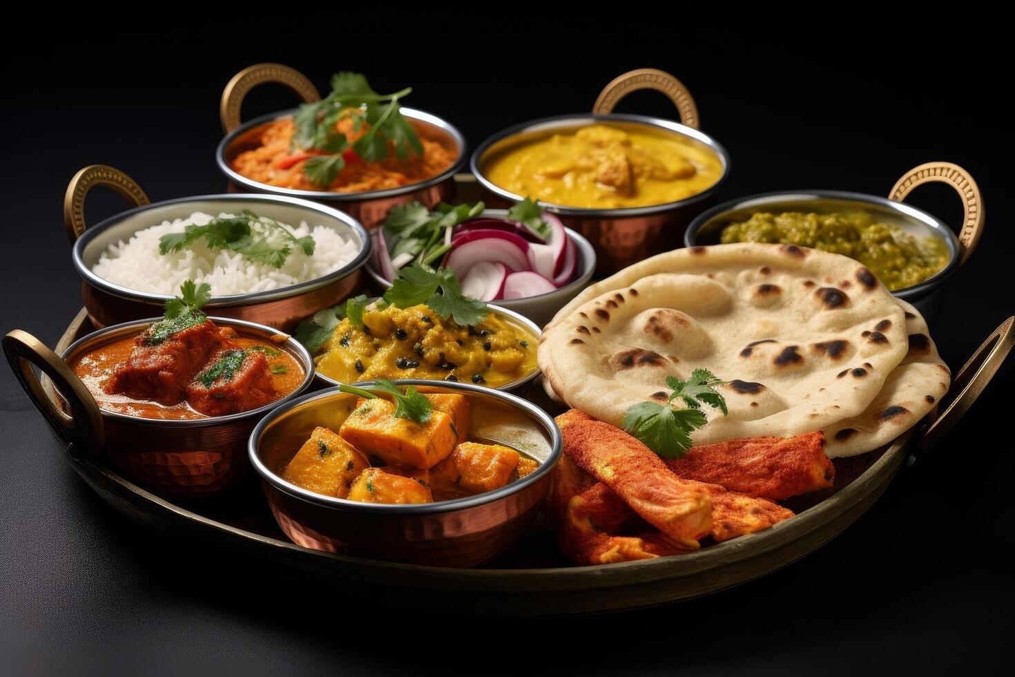 Assortment of traditional indian dishes photo
