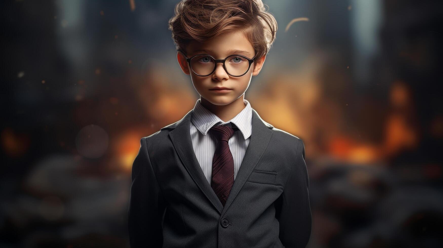 young boy in formal attire looking serious photo