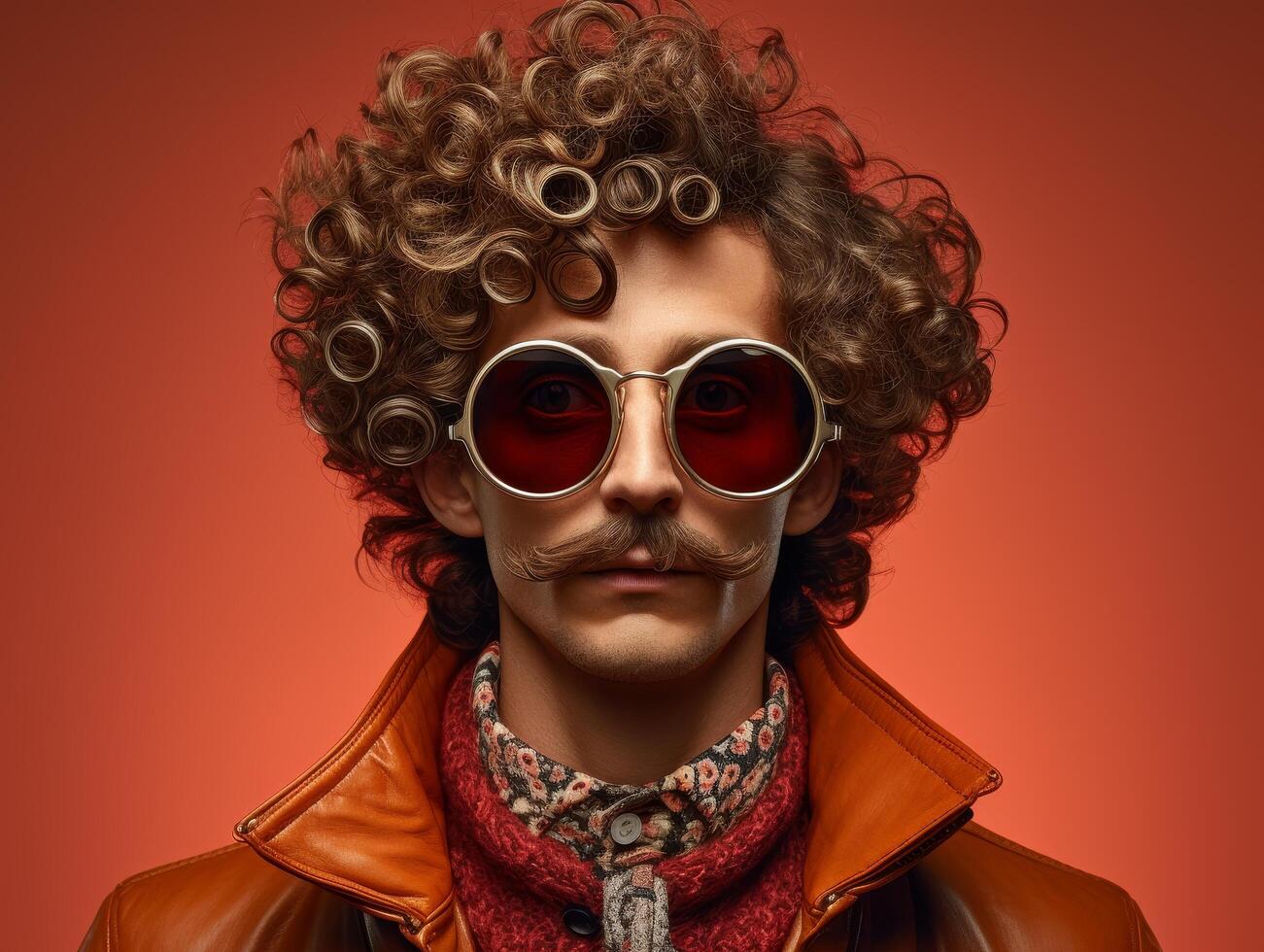 Stylish man with curly hair and sunglasses photo