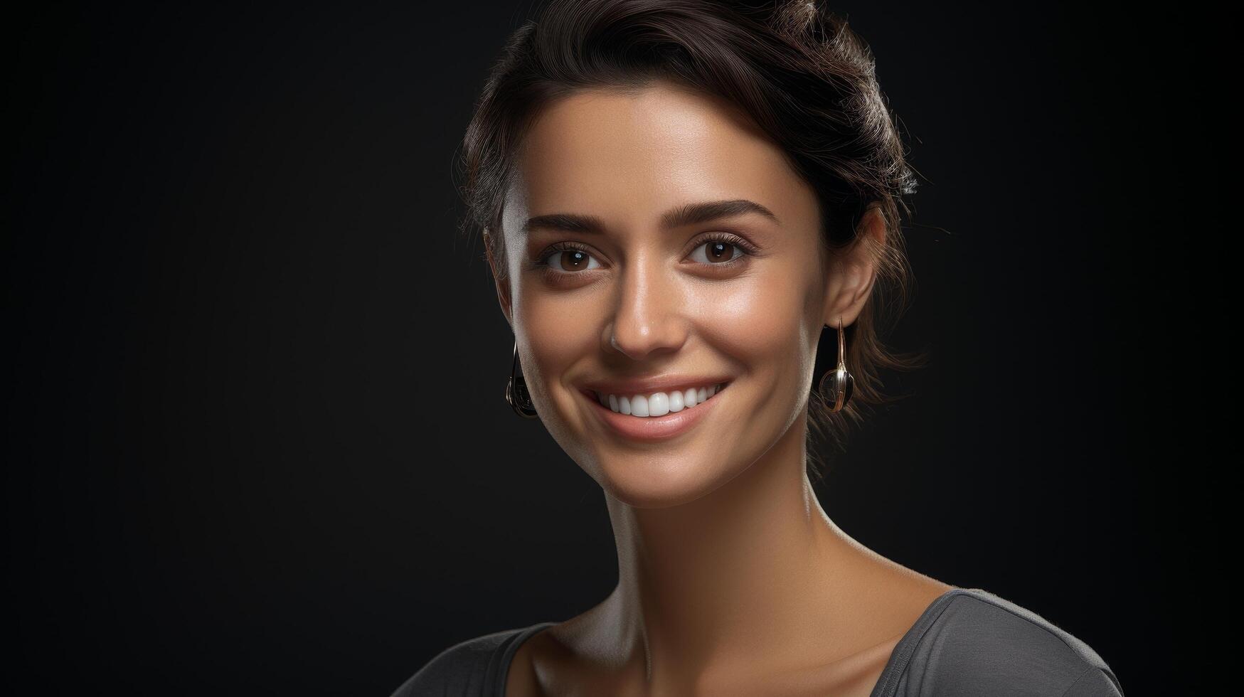 Smiling woman in dark outfit photo