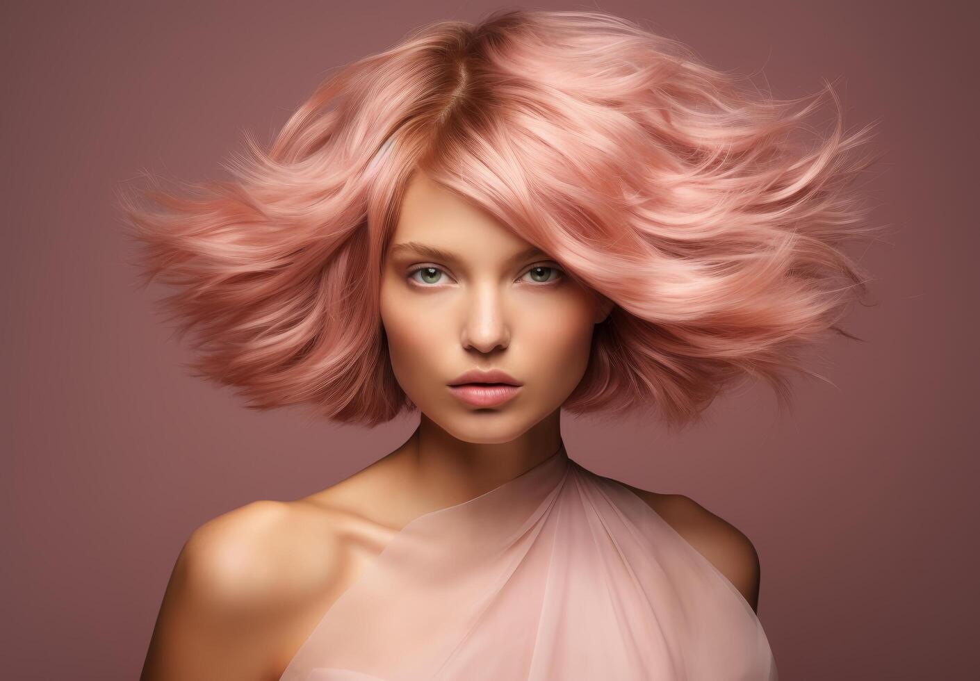 Glamorous woman with flowing pink hair photo
