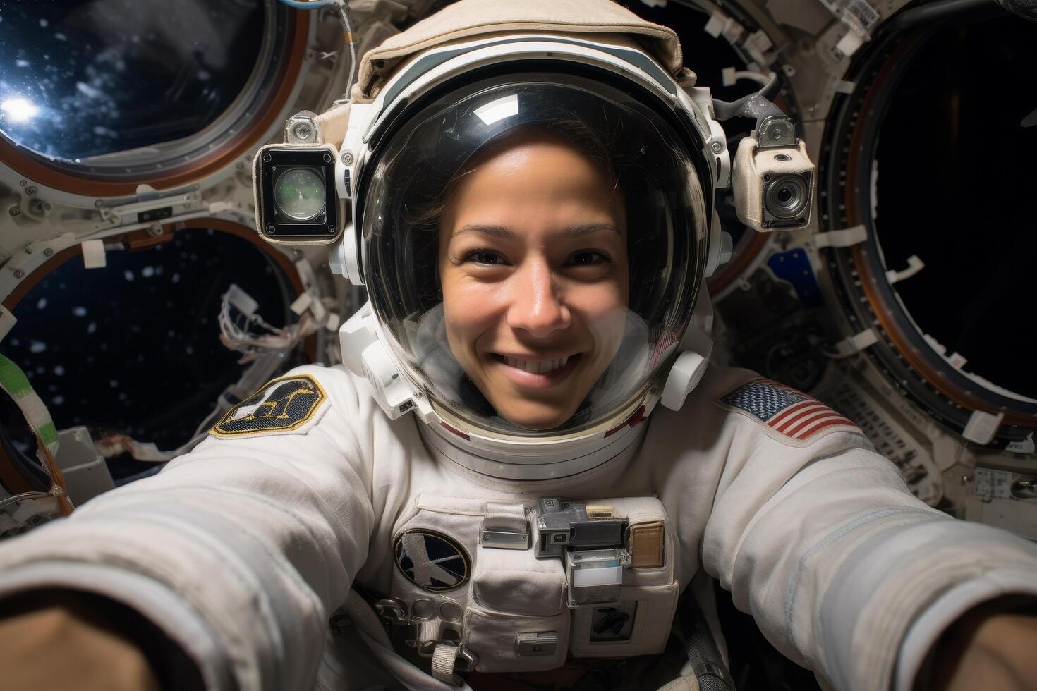 Smiling astronaut in spacesuit photo