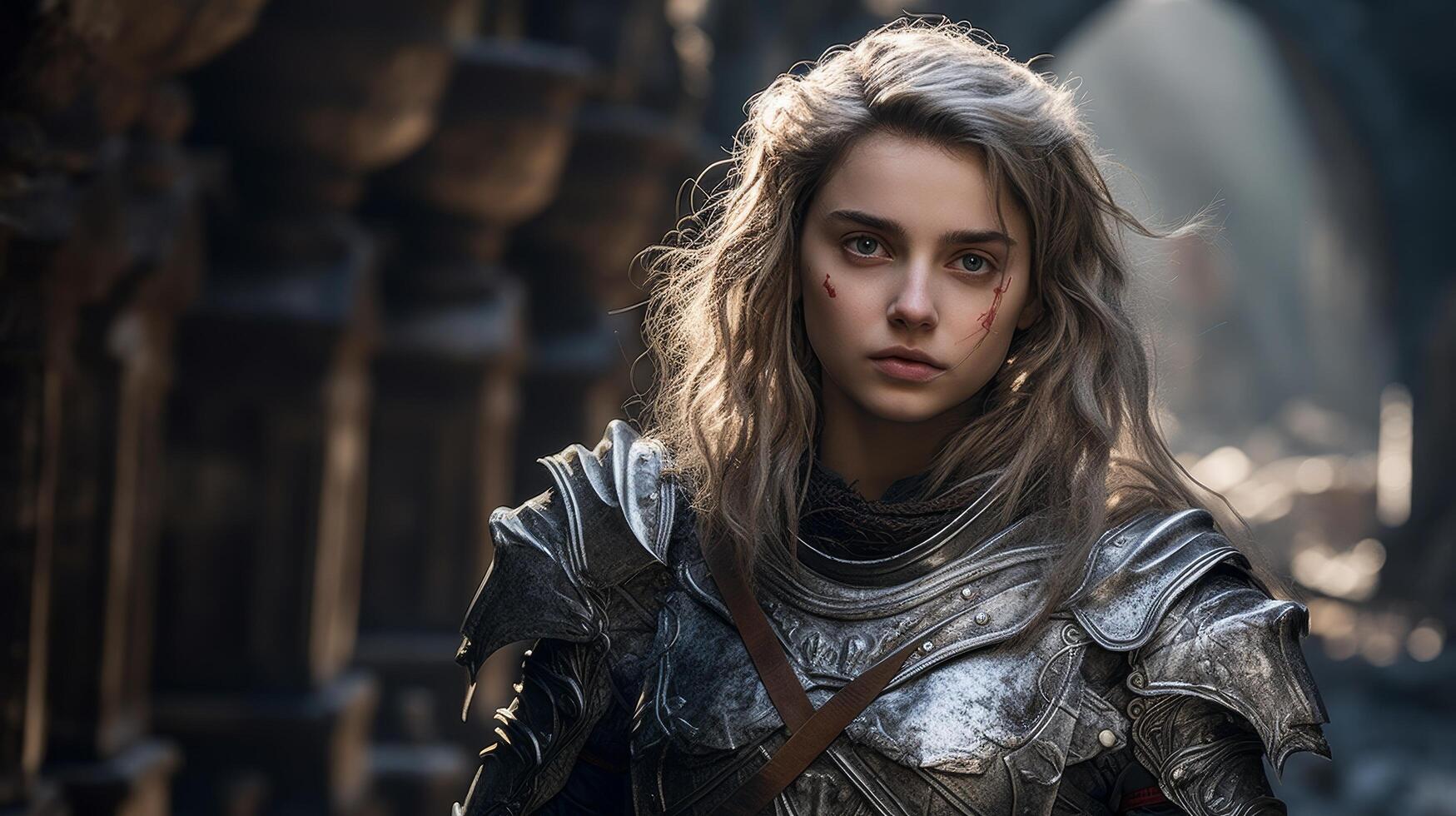 Fierce female warrior in dark fantasy armor photo