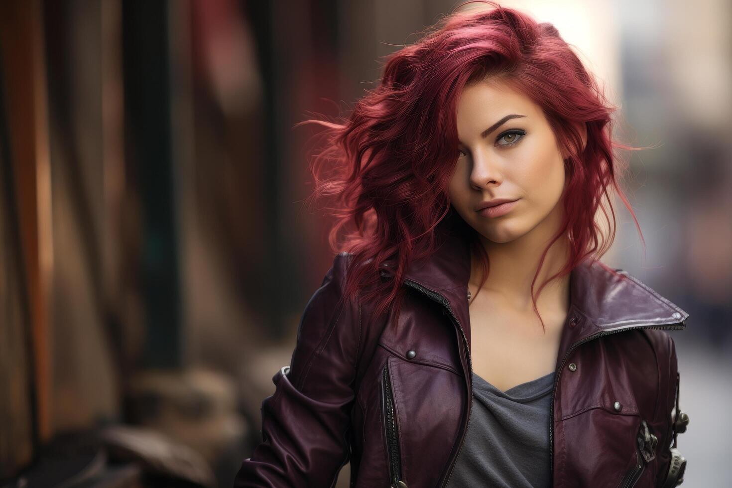 Stylish woman with vibrant red hair photo