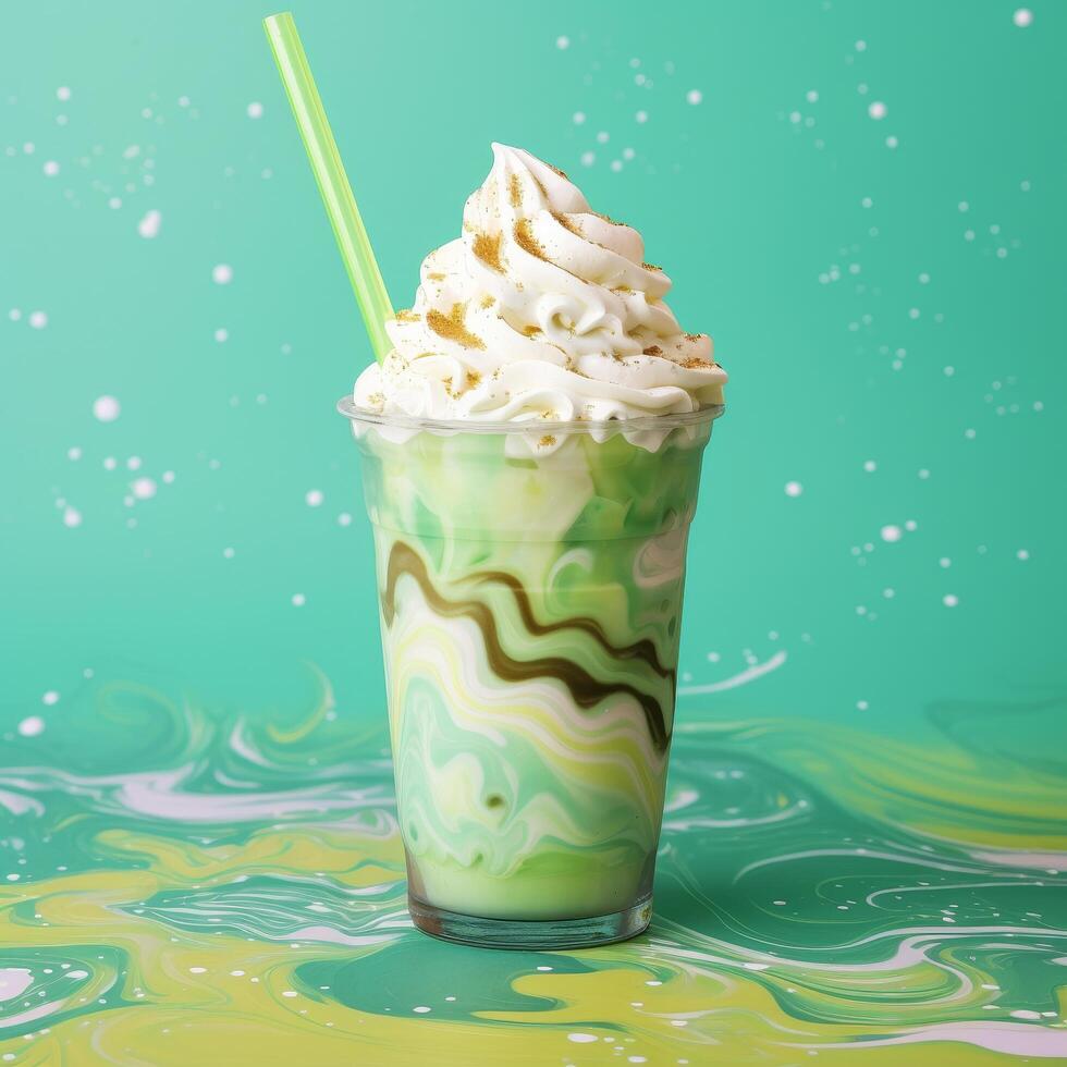 colorful swirled iced drink with whipped cream photo