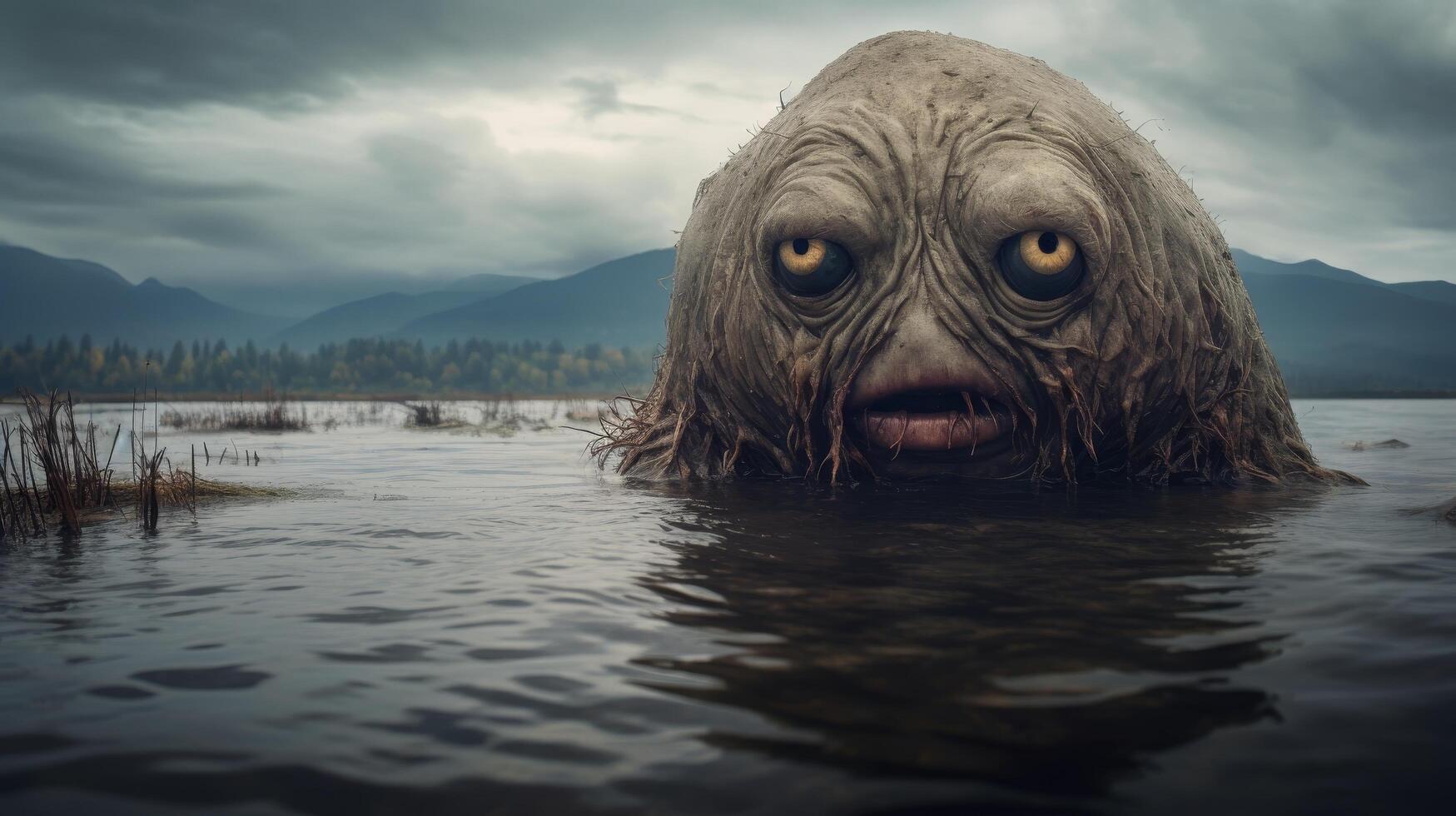 Mysterious creature emerges from dark lake photo