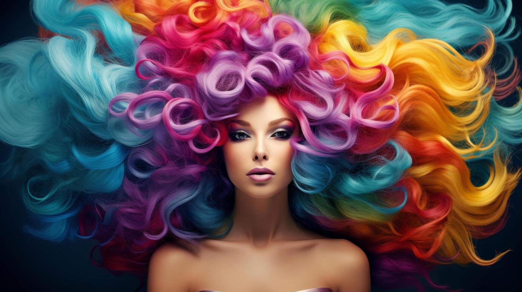 Vibrant Curly Hair Fashion Portrait photo