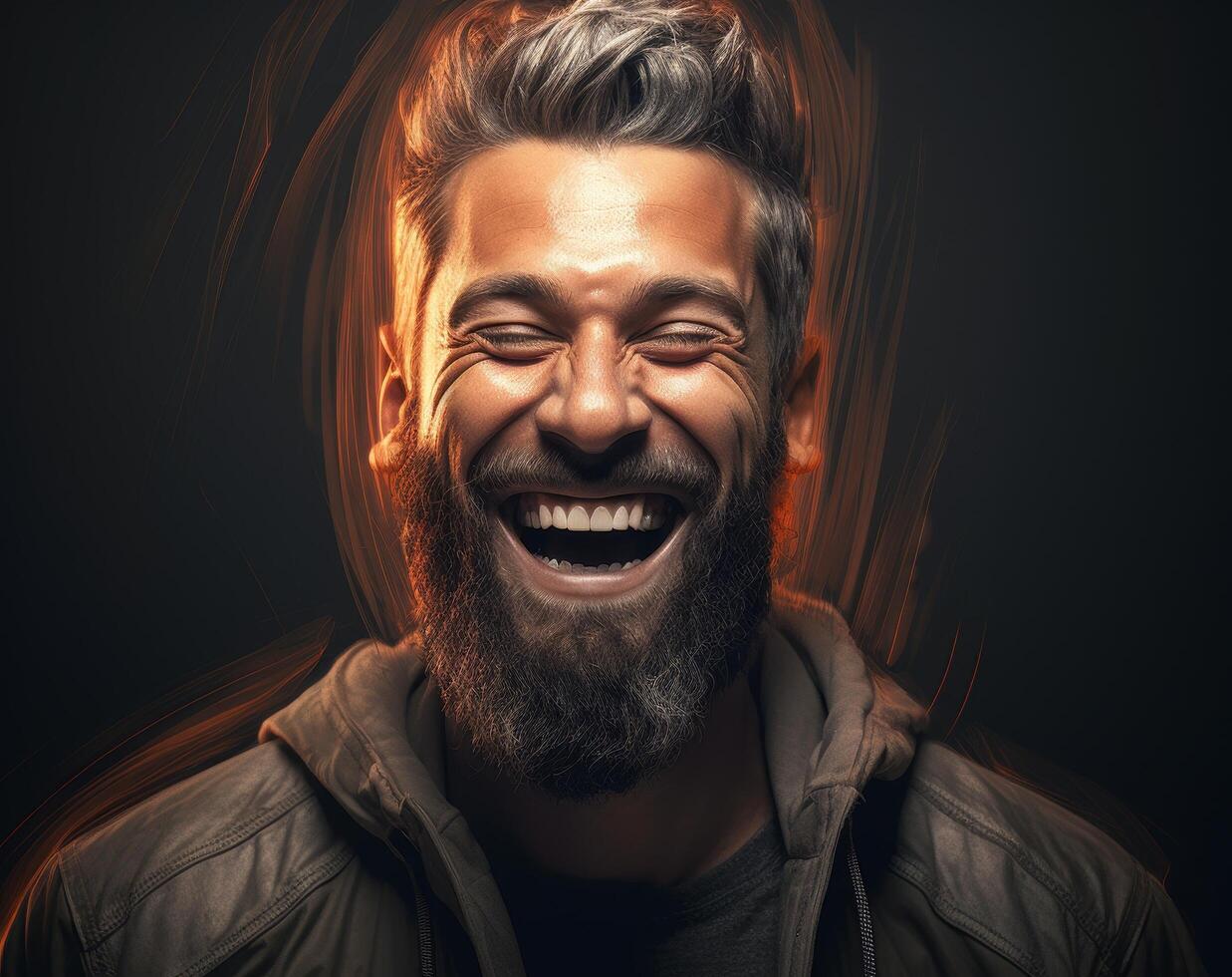 Joyful bearded man laughing photo
