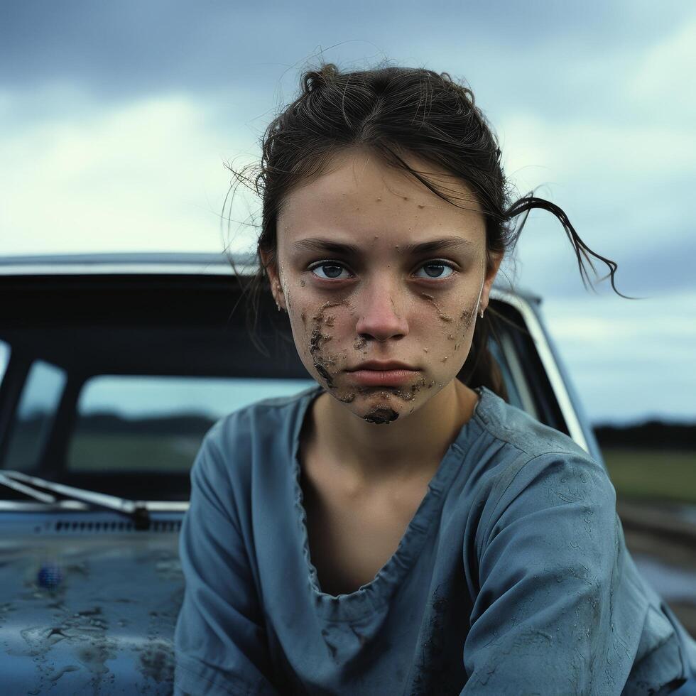 Weathered young woman in distress photo