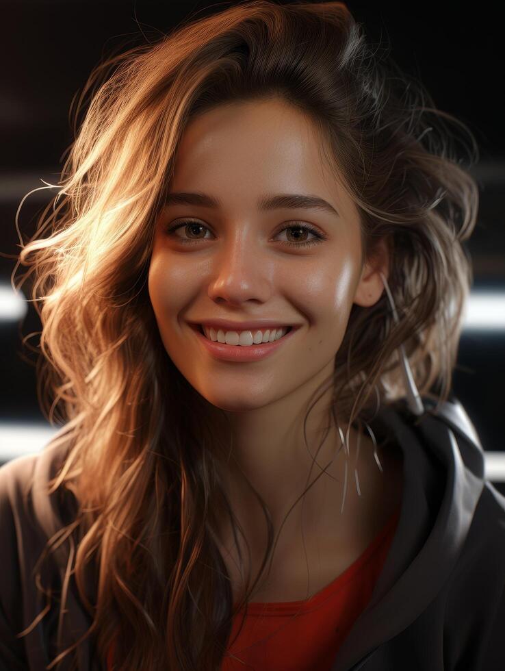 Smiling woman with curly hair photo