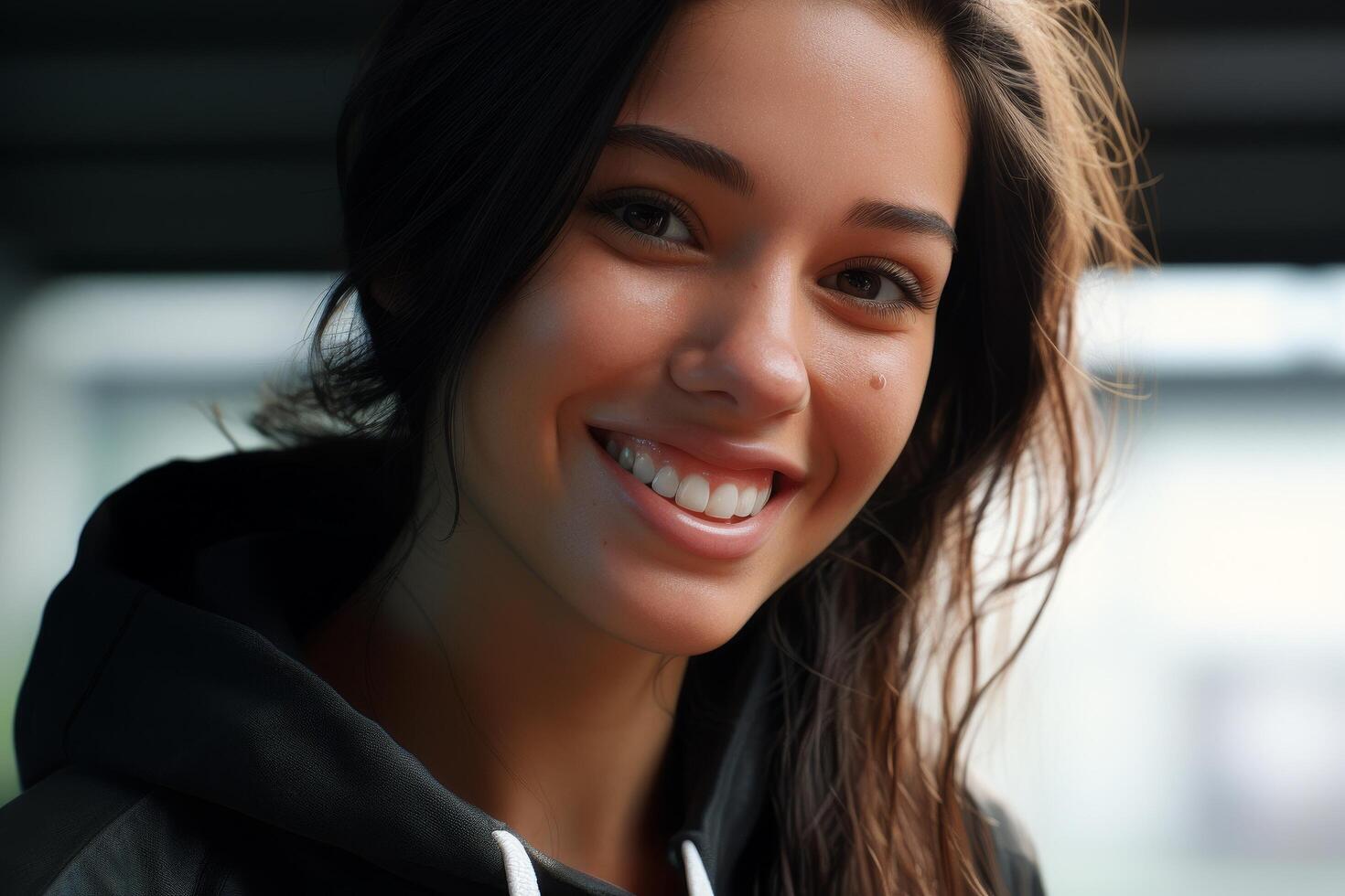 Smiling woman with dark hair photo