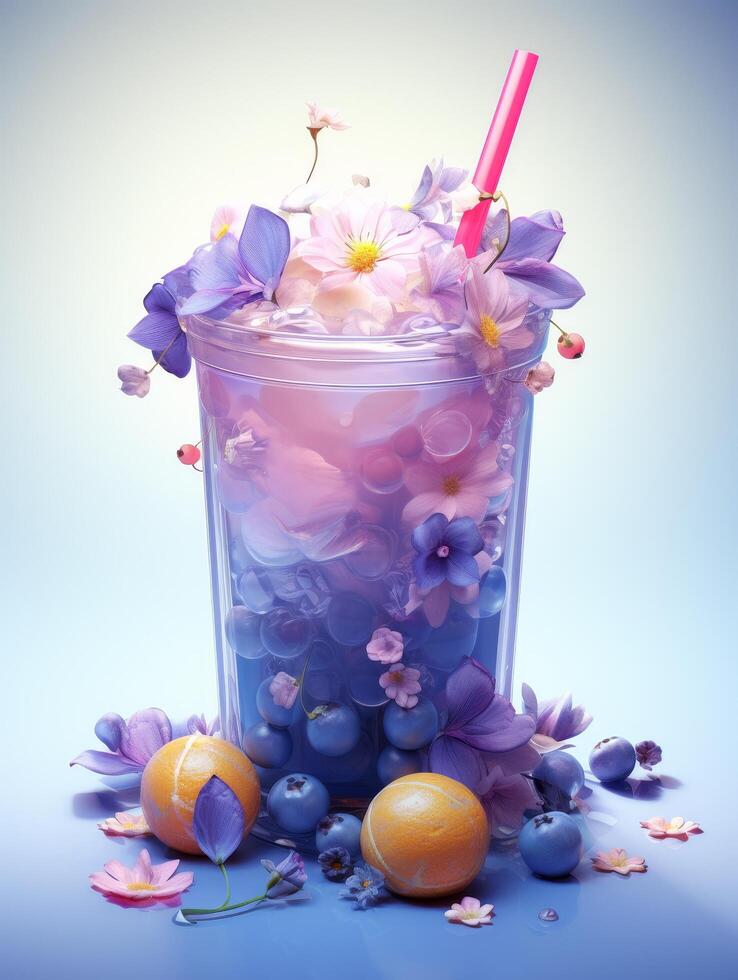 colorful floral drink with fruit photo