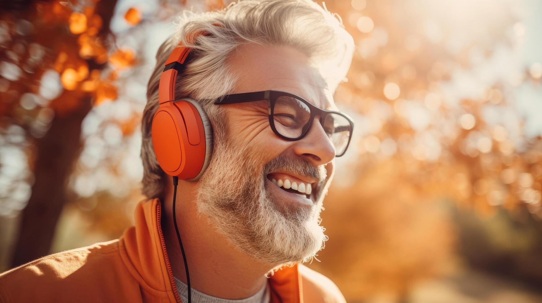 happy man listening to music with headphones photo