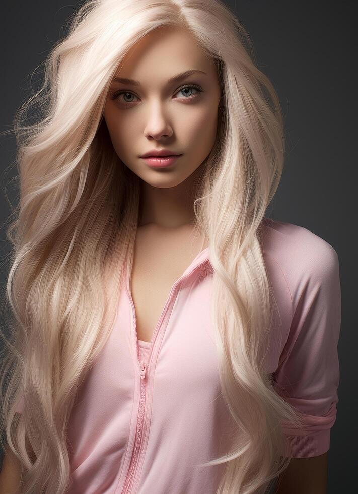 Glamorous woman with long blonde hair photo