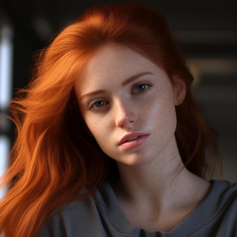 Striking redhead with piercing blue eyes photo